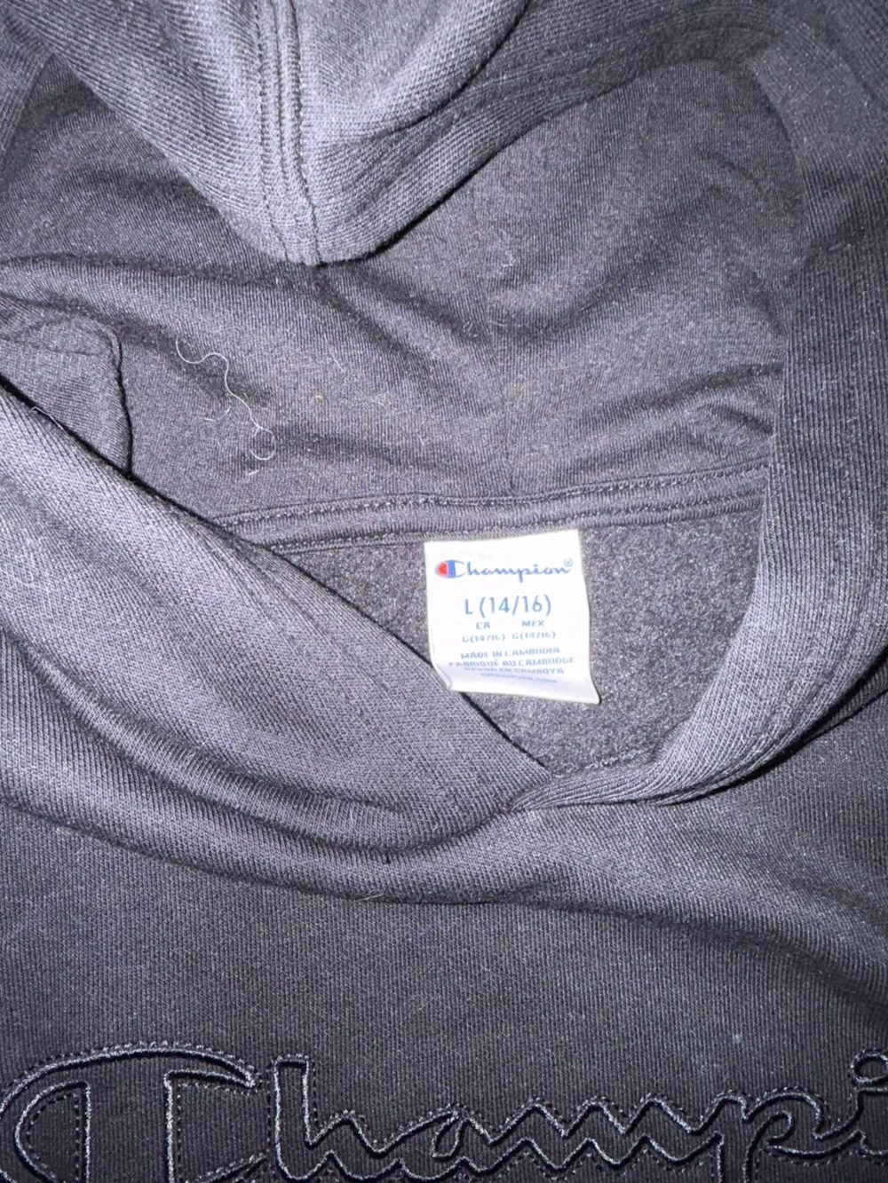 Champion Black Pullover Hoodie with Tonal Script